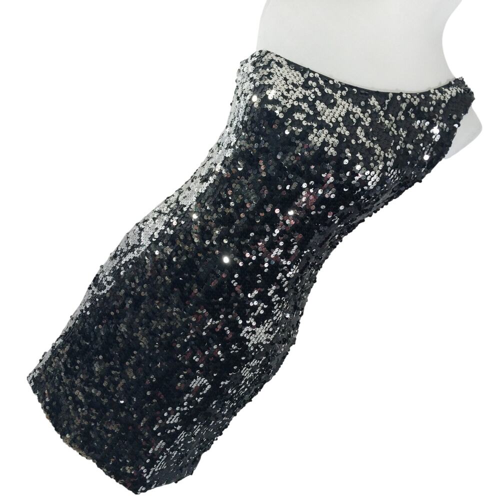 NWOT! AS U WISH! LUXURIOUS SINGLE SHOULDER, BLACK & SILVER SEQUINNED DRESS! SZ L - Picture 11 of 11